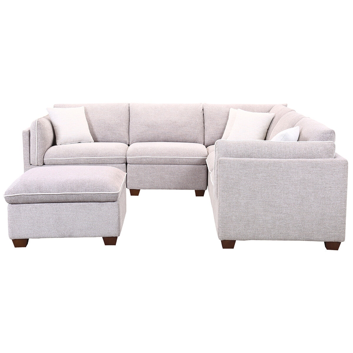 Zoy 6 Piece Fabric Modular Sectional with Ottoman Grey
