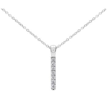 18KT White Gold 0.22ctw Round Diamond Set Bar Pendant