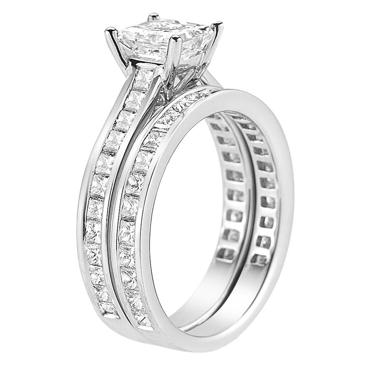 Platinum 3.07ctw Princess Cut Diamond Bridal Set With 1.2ctw Centre Platinum 3.07ctw Princess Cut Diamond Bridal Set With 1.2ctw Centre
