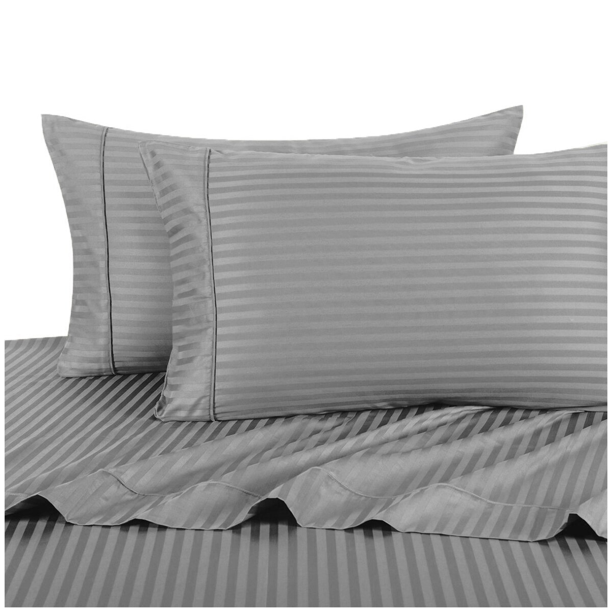 Ramesses 1000 Thread Count Pima Cotton Narrow Stripe King Sheet Set Silver