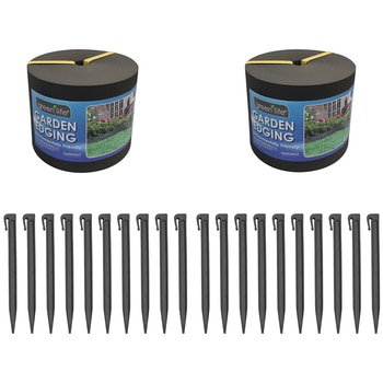 Greenlife Plastic Garden Edging 2 x 1000 x 15cm With 20 Pegs