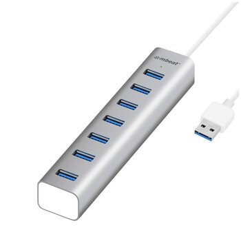 mBeat 7 Port USB 3.0 Aluminium Slim Hub With Power For PC And Mac Silver MB-HUB768