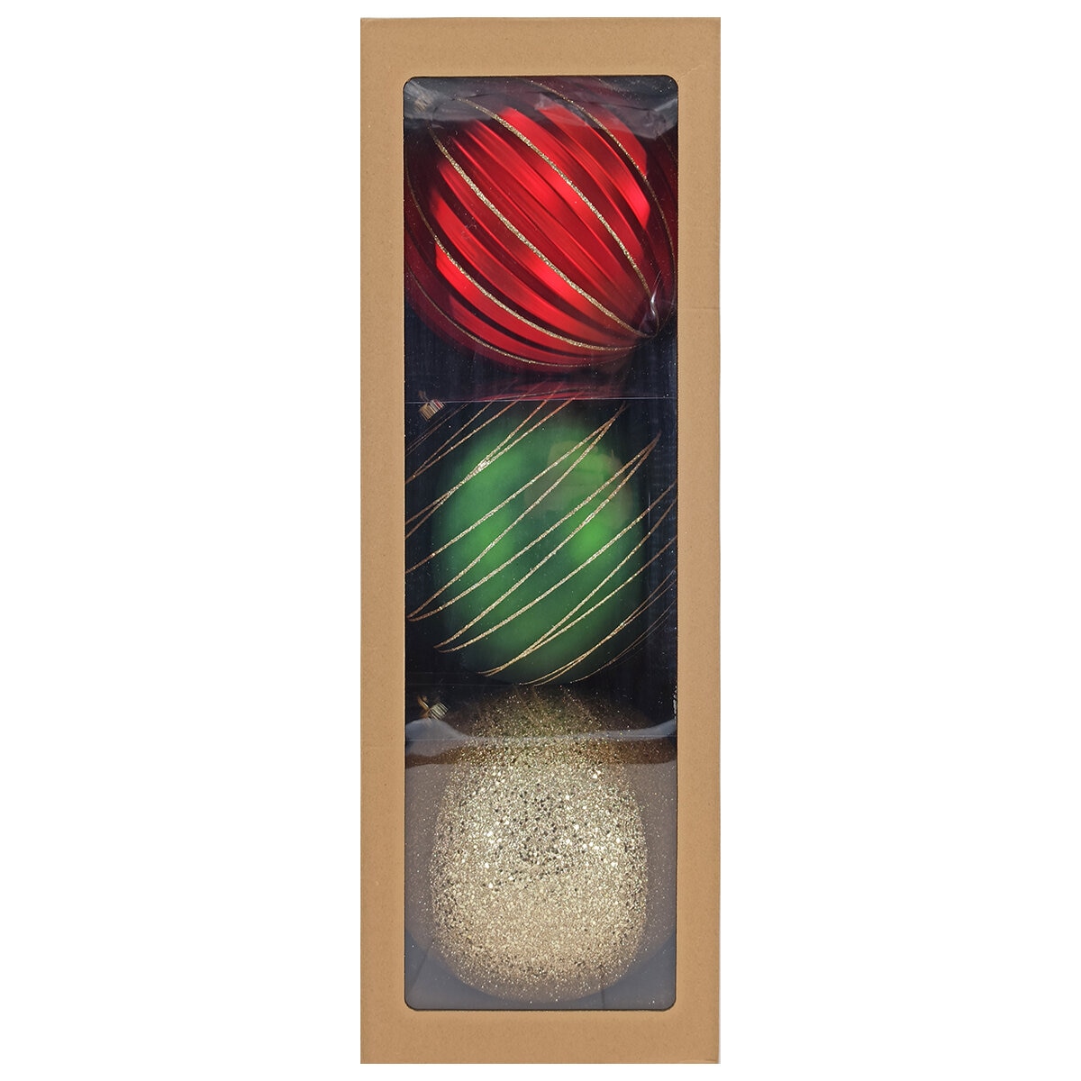 Holiday Ornament 250mm 3 Piece Red Green And Gold