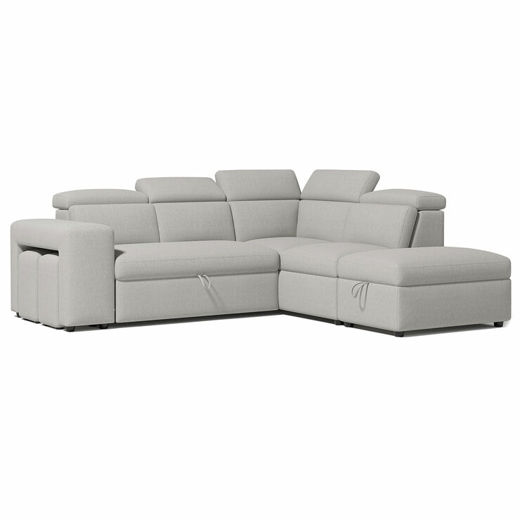 Valencia Finn Fabric Sectional Lounge Bed Right Storage Ottoman Light Grey