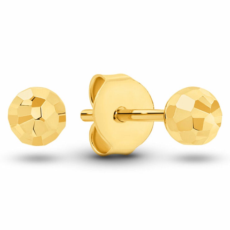 18K Yellow Gold Diamond Cut Ball Stud Earrings