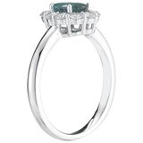 18KT White Gold 0.50ctw Round Diamond And Oval Lab Emerald Ring