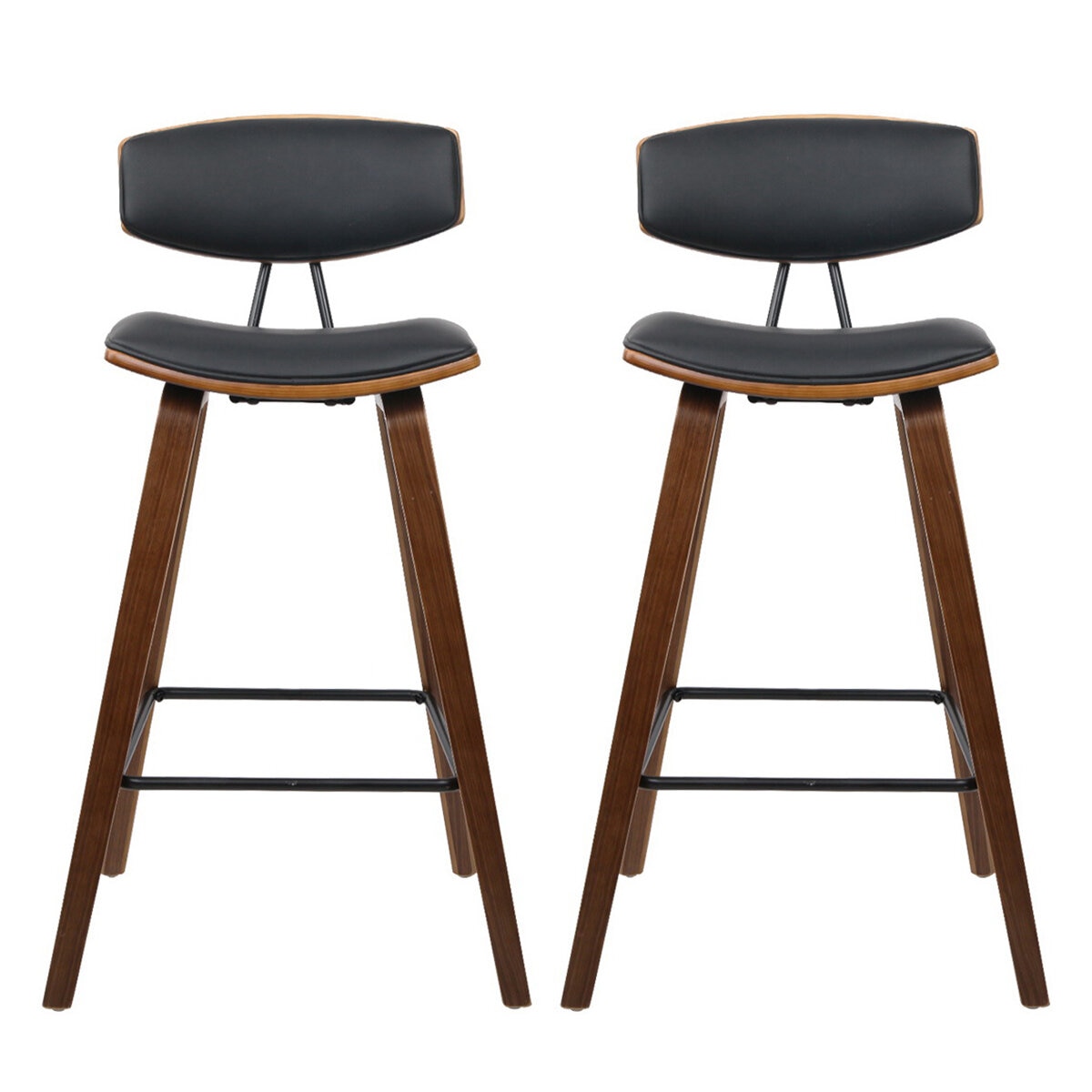 Artiss Cafe Leather Wood Barstool Black 2 Pack