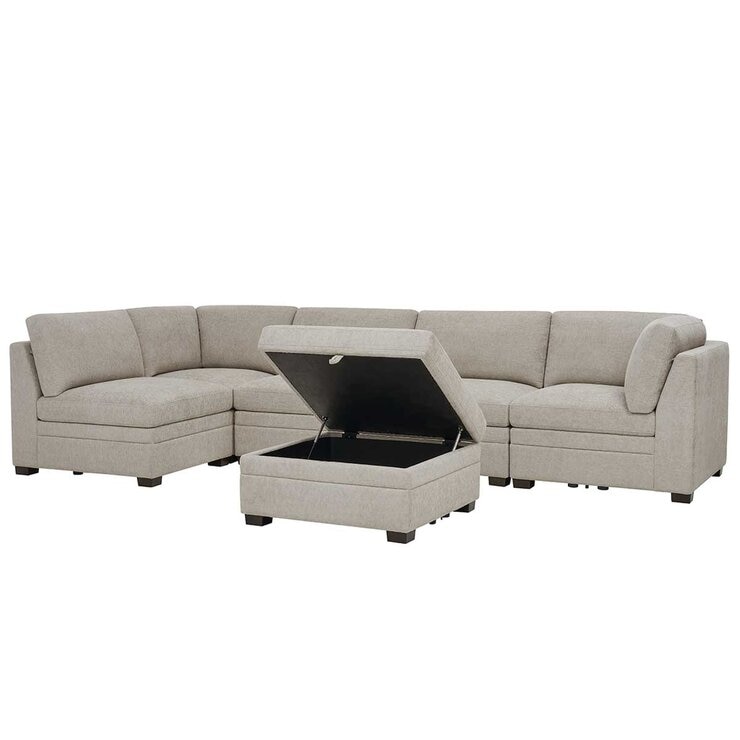 Thomasville 6 Piece Fabric Modular Sectional With Storage Ottoman