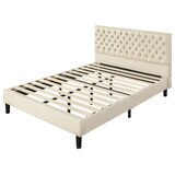 Upholstered Grand Button Tufted Platform Bed Beige Double (Zinus)