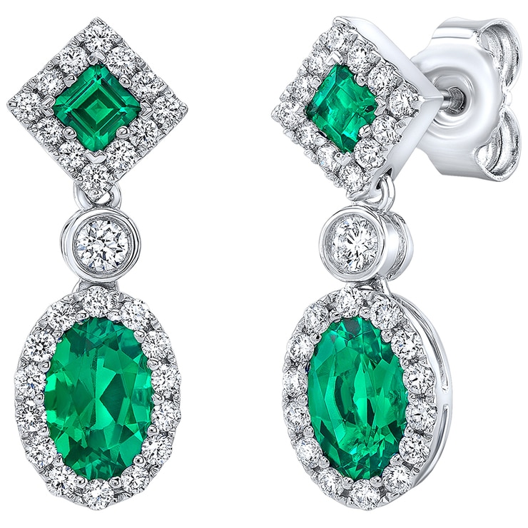 18KT White Gold Lab Created Emerald and Diamond Earrings Costco Australia