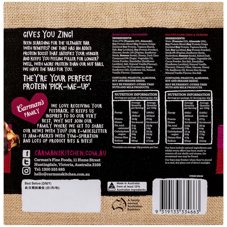 Carman's Gourmet Protein Bars 20 x 40g