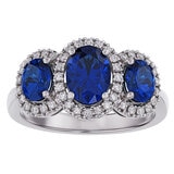 18KT White Gold 0.24ctw Diamond And 3 Oval Sapphire Ring