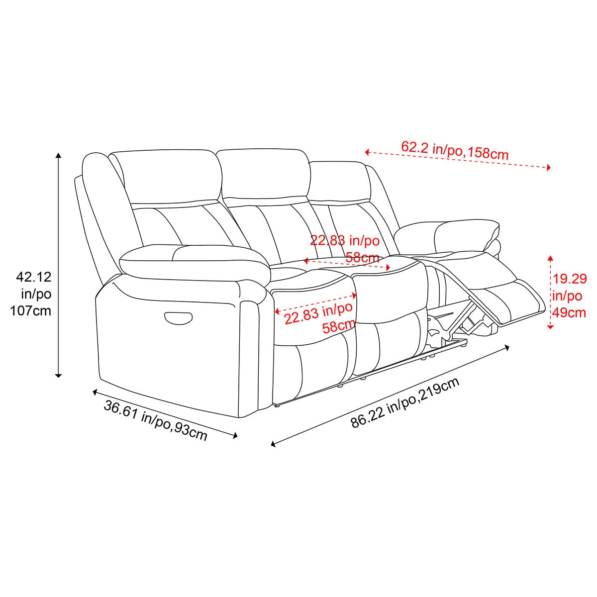 Valencia Charlie 3-Seater Leather Recliner Lounge Chocolate Color