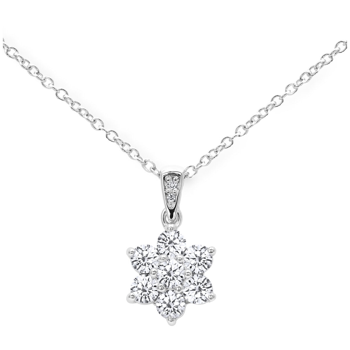 18KT White Gold 1ctw Round Diamond Nine Stone Cluster Pendant