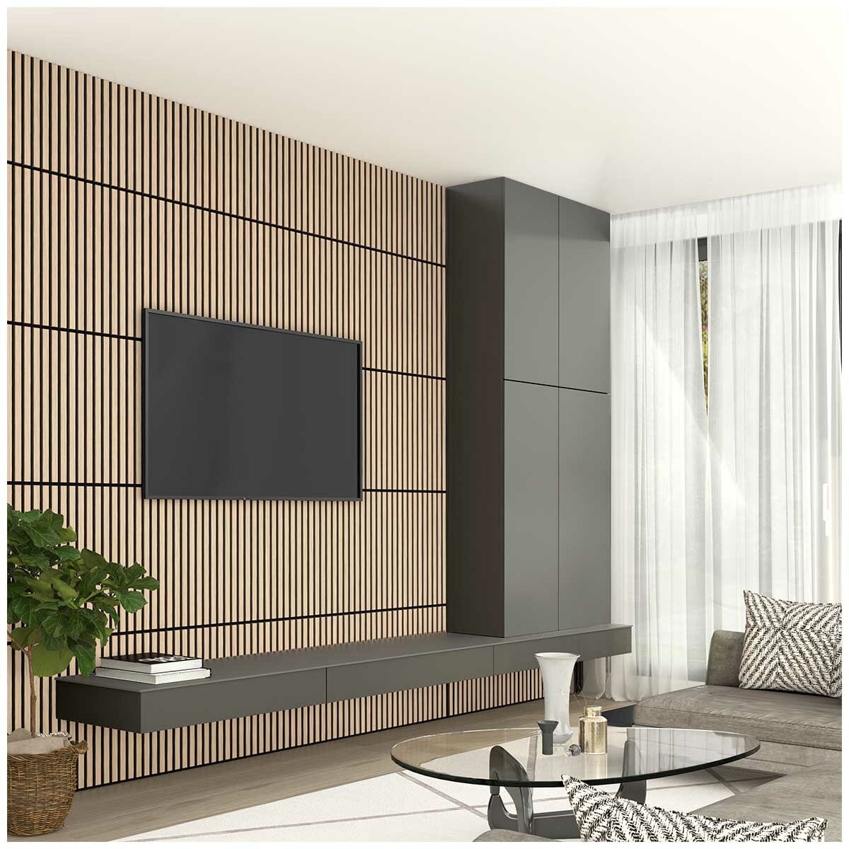 Artika Sonolok Sound-Absorbing Slatted Wall Panel Kit - Oak & Black