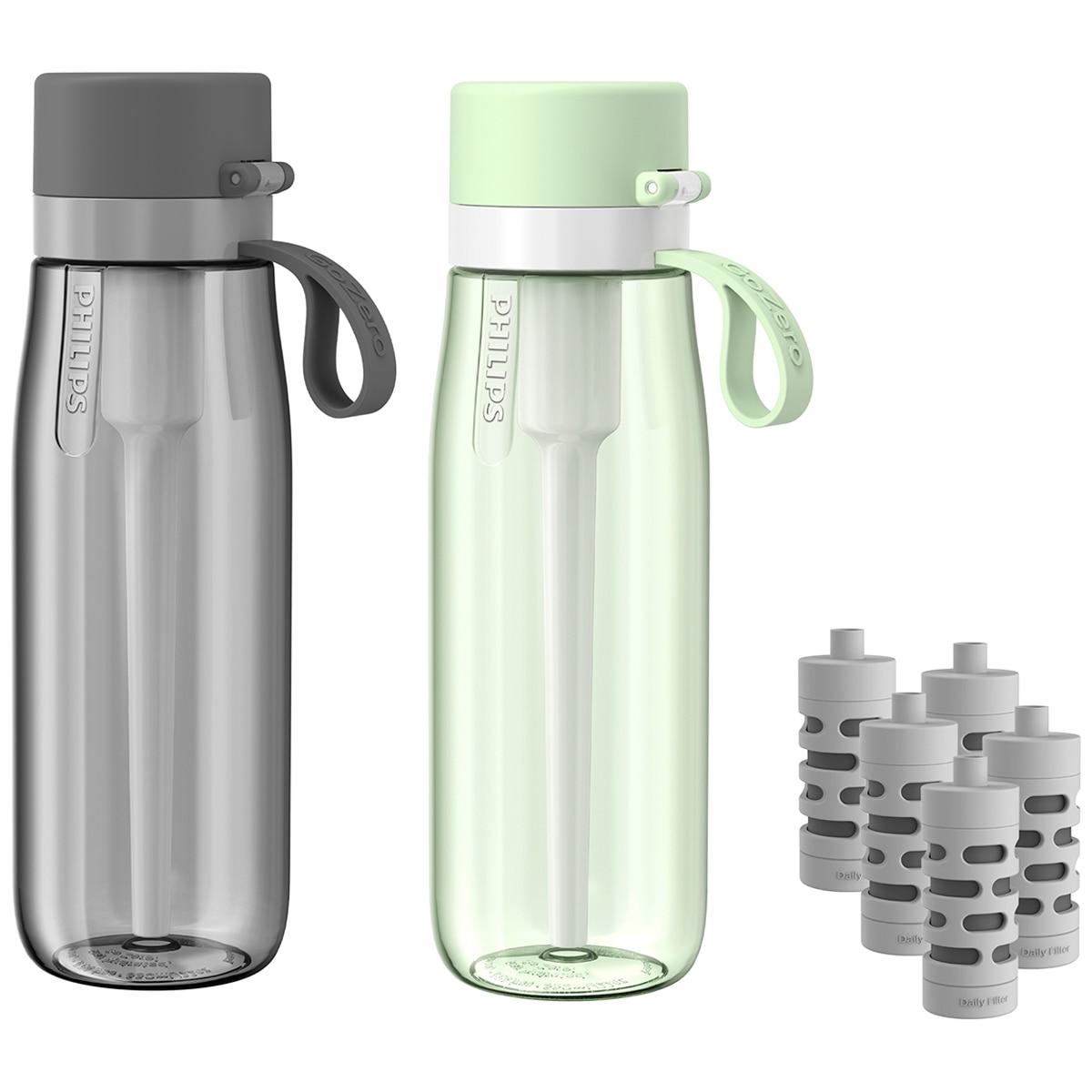 Philips GoZero Daily Straw Filtration Bottles, Value Pack including 5 Daily Filters