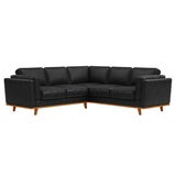Valencia Artisan Top Grain Leather L-Shape Corner Sectional Lounge Black Color