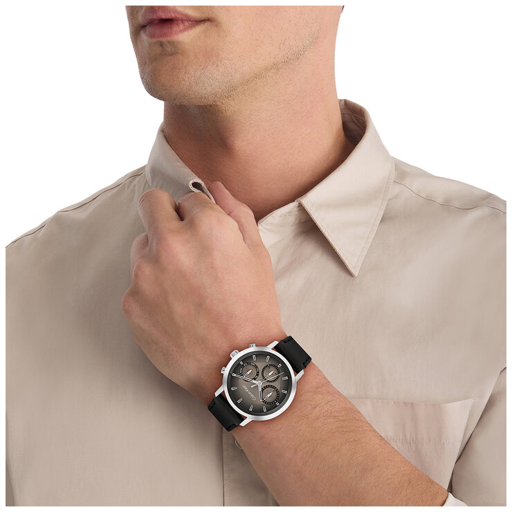 Calvin Klein Gauge Black Leather Sepia Dial Men's Watch 25200496