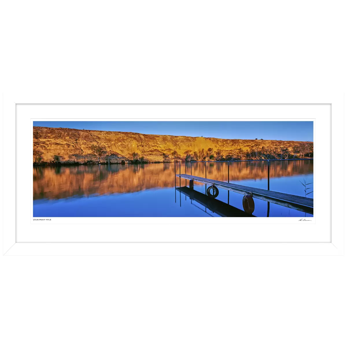 Ken Duncan Flood's Jetty Swan Reach SA White Framed Print 101.2 x 51.9 cm