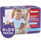 Huggies Ultra Dry Nappy Pants, Boys, Size 6 Junior (15+ kg), 96 Count