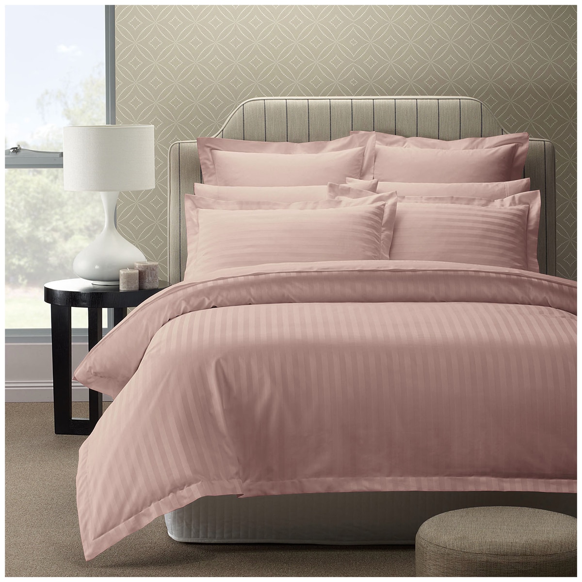 Bdirect Royal Comfort 1200 Thread count Damask Stripe Cotton Blend Quilt Cover Sets King Blush