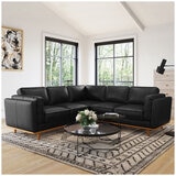Valencia Artisan Top Grain Leather L-Shape Corner Sectional Lounge Black Color