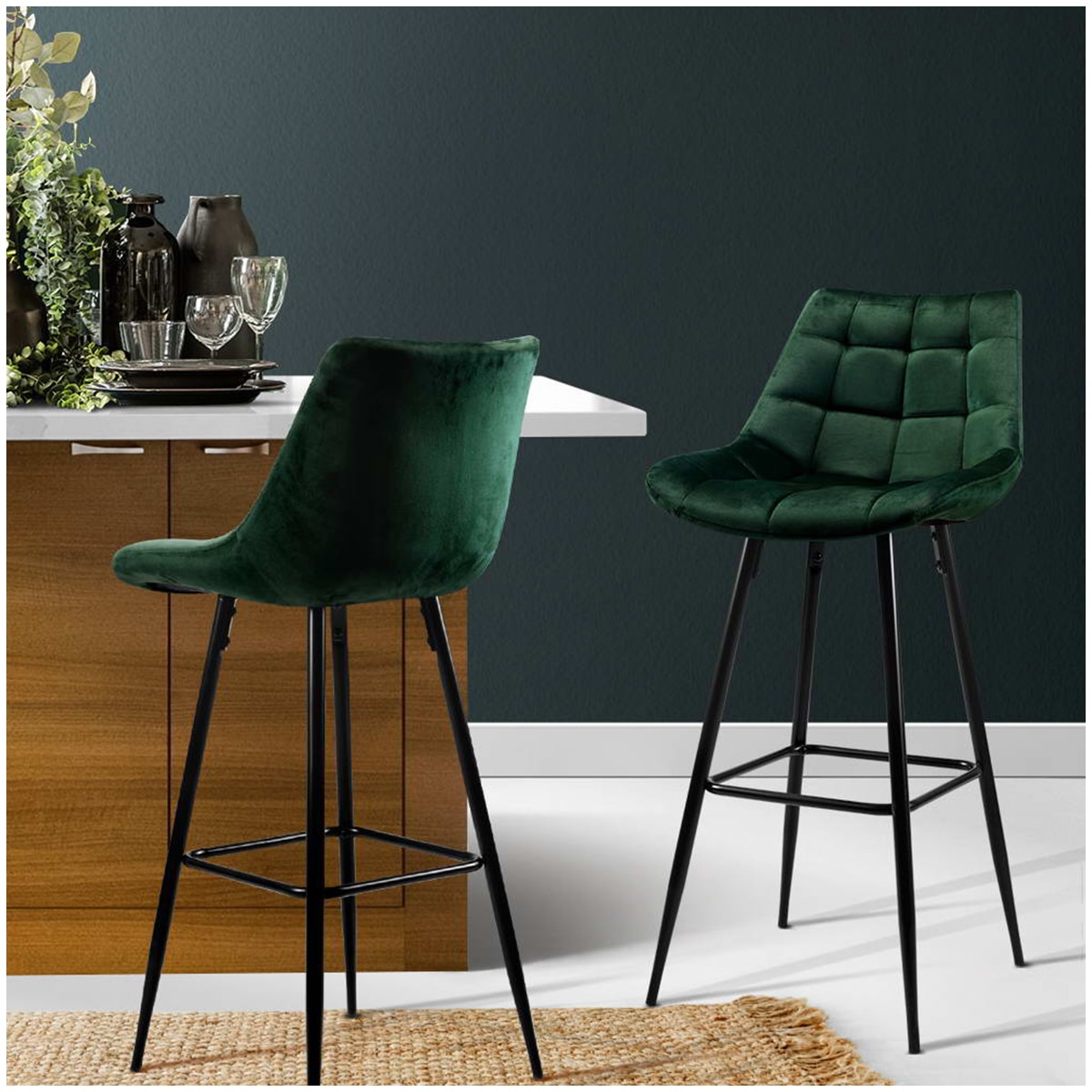 Artiss Velvet Green Barstool 2 pack