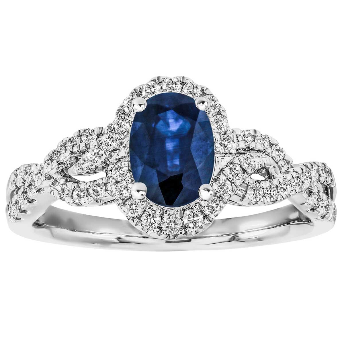 18KT White Gold 0.28ctw Diamond And Oval Sapphire Ring
