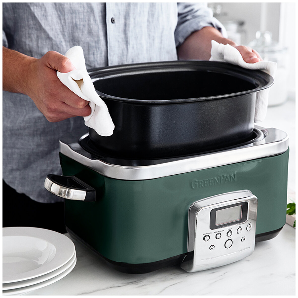 GreenPan 6L Slow Cooker CC009380-001 Pine Green