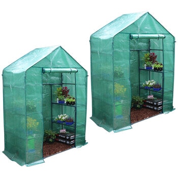 Greenlife Walk-in Greenhouse 2 Tier Twin Pack With PE Cover 195 x 143 x 73 cm