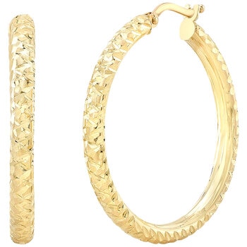 14KT Yellow Gold Diamond Cut Round Hoop Earrings