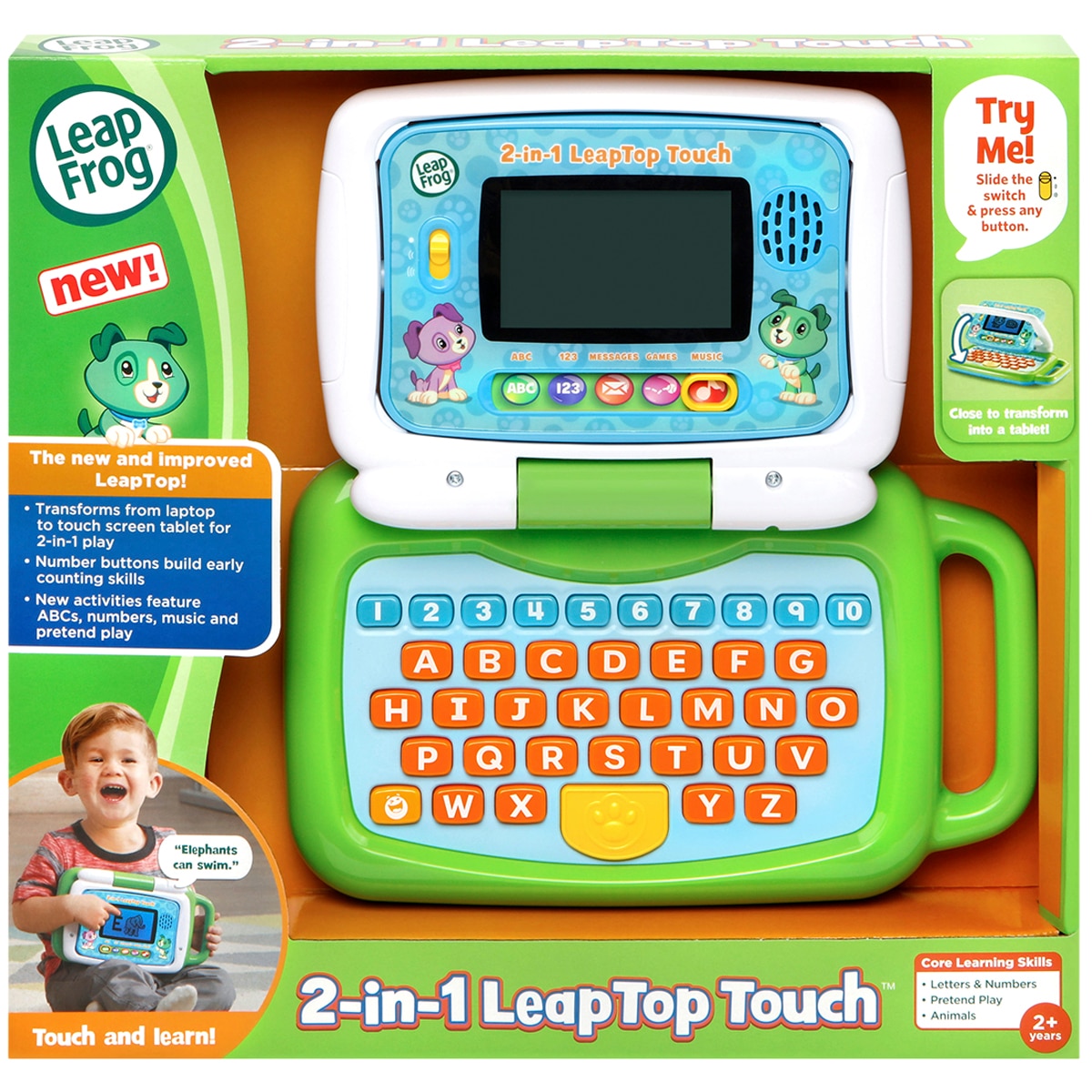Learning Tablet for Kids with 10 Modes of Play Green Vocabulary and Animals Learning Toy Laptop for Kids Ages 2 Years + Numbers LeapFrog 2 in 1 LeapTop Touch Laptop Kids Laptop with Letters 