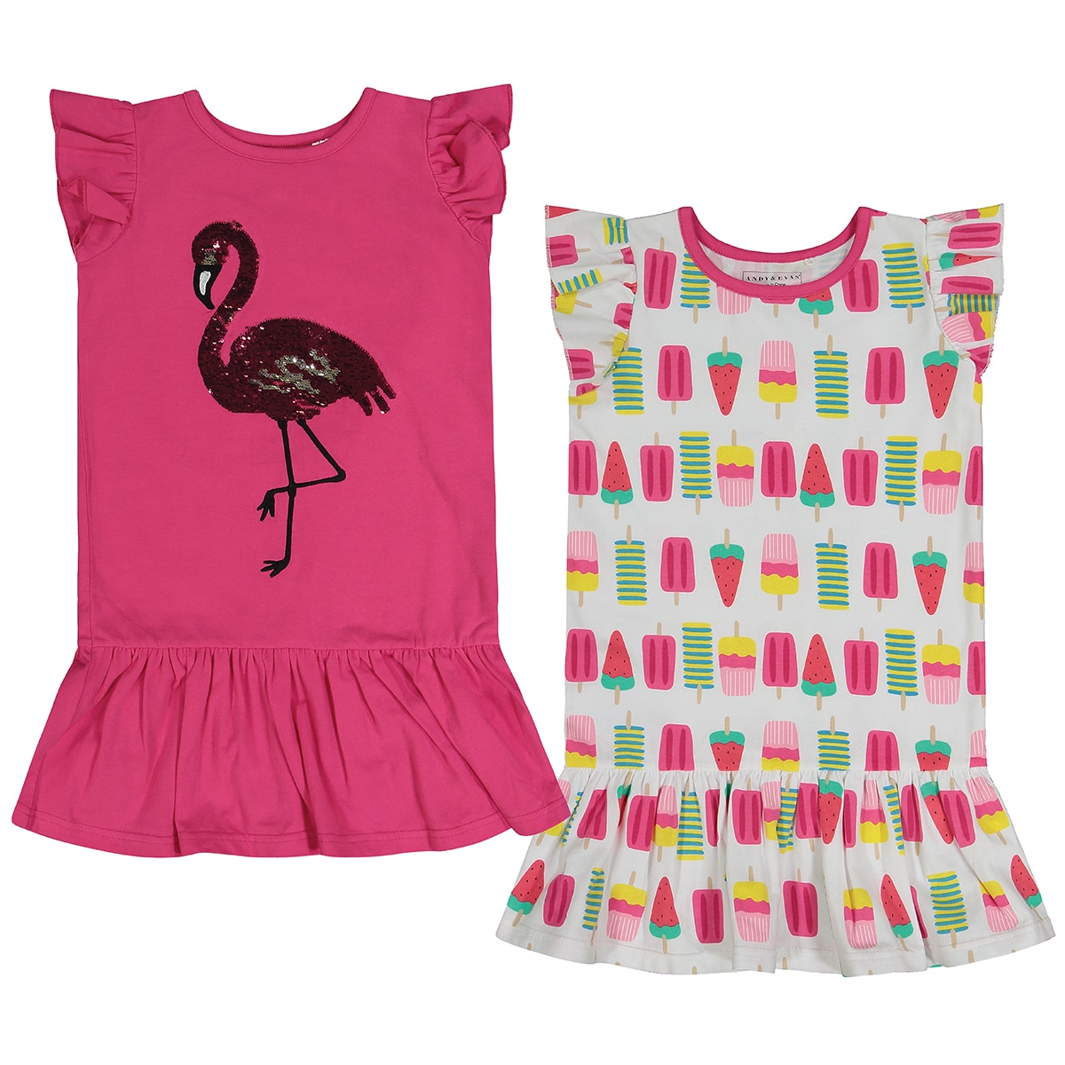 Andy & Evan's 2 pack Girl's Dresses - Flamingo Icecream