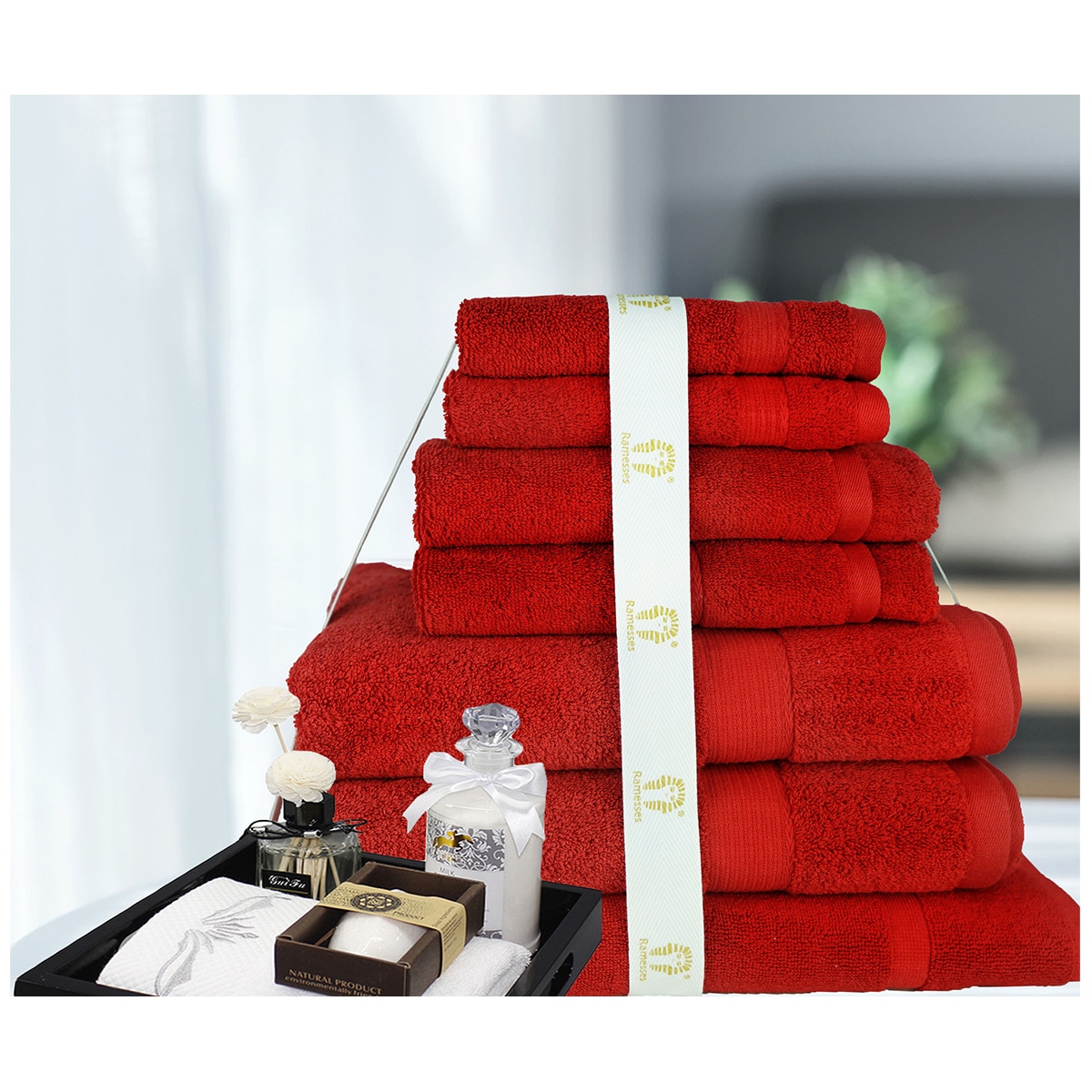 Kingtex 30% Bamboo & 70% Cotton 600gsm Bath Towel 7 piecec - Red