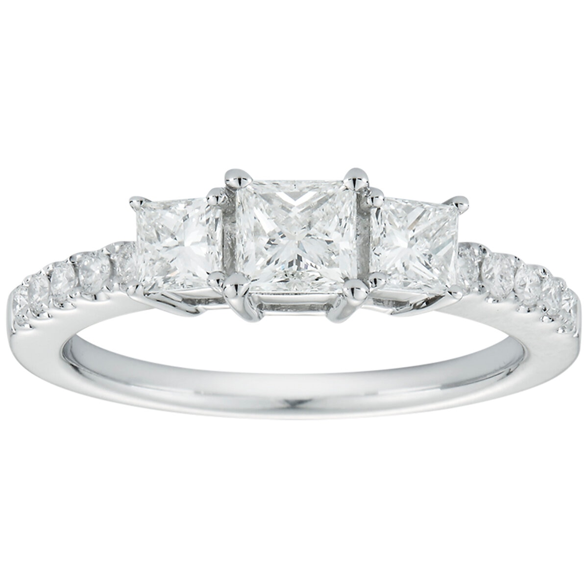 14KT White Gold 1.00CTW Princess & Round Cut Diamond 3 Stone Ring/