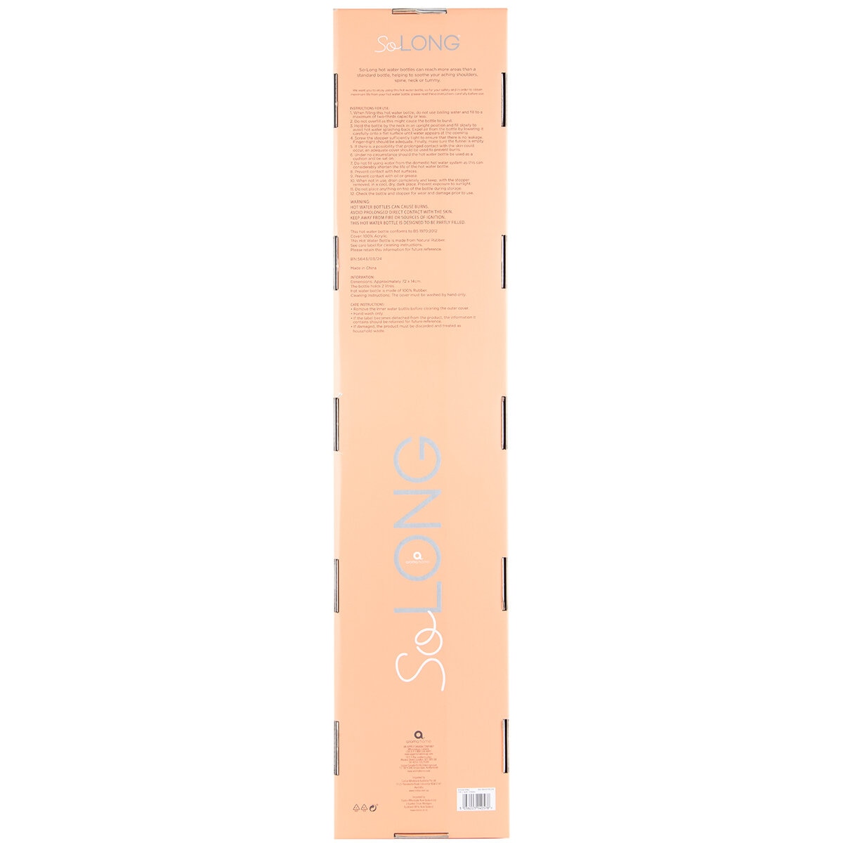 Upper Canada UKSo Long Hot Water Bottle 2L Peach