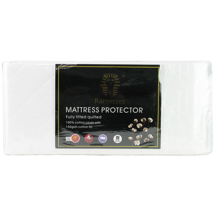 Cotton Fitted Mattress Protector-Double White Cotton Fitted Mattress Protector-Double White