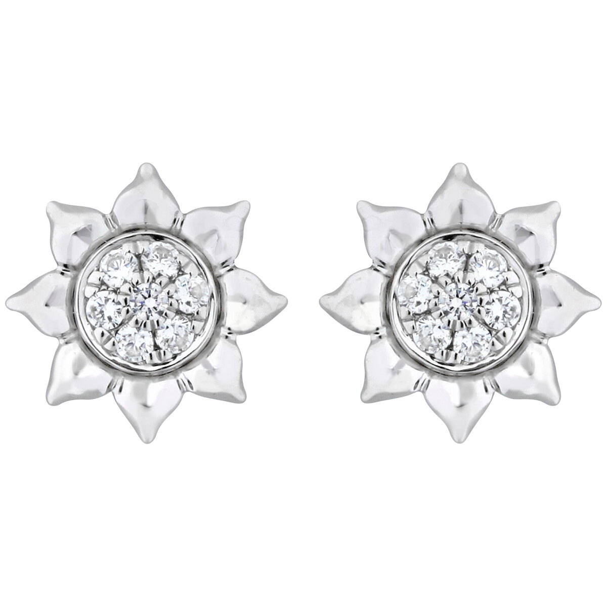 18KT White Gold 0.20CTW Diamond Sunflower Earrings