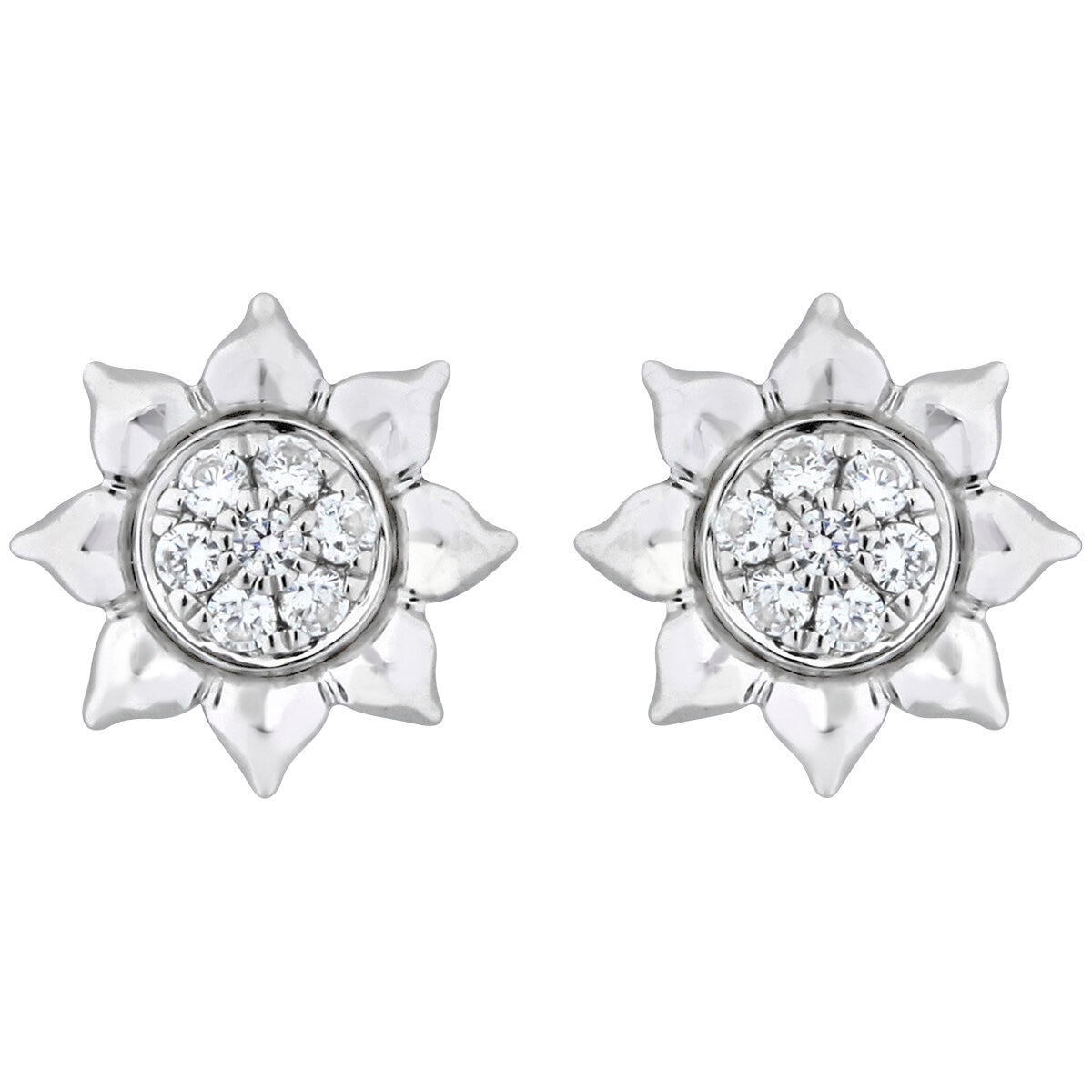 18KT White Gold 0.20CTW Diamond Sunflower Earrings