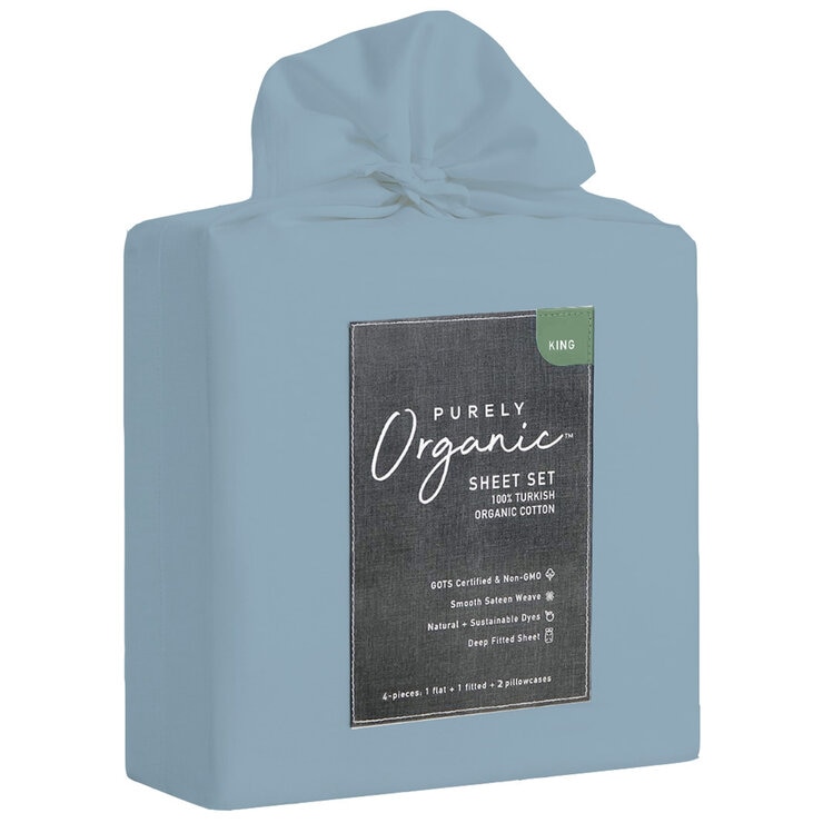 Purely Organic 300TC Cotton Sheet Set 4 Piece King Pale Blue