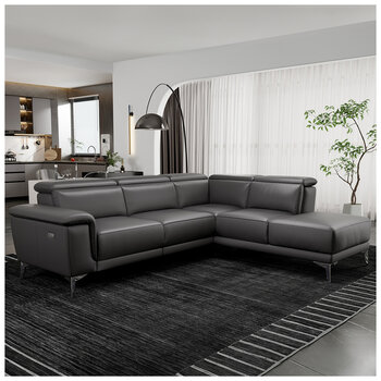 Valencia Pista Leather Reclining Sectional Lounge Right Chaise Grey
