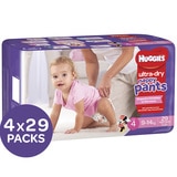 Huggies Ultra Dry Nappy Pants, Girls, Size 4 Toddler (9-14kg), 116 Count