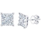0.45ctw Diamond Cluster Square Shape Earrings