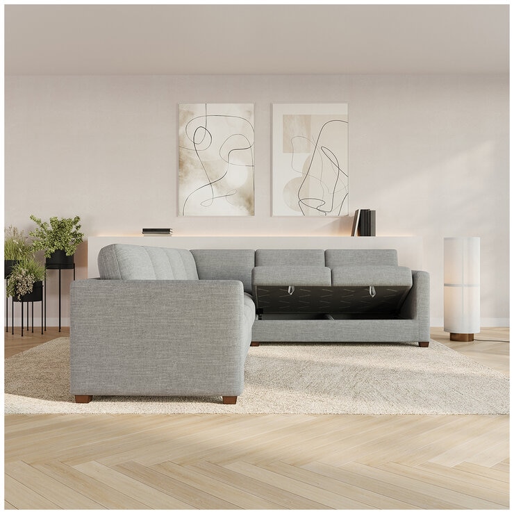 Thomasville 3 Piece Fabric Convertible Sectional With Storage Seat