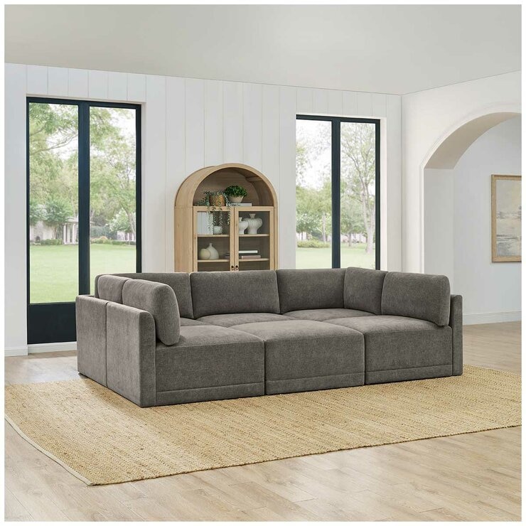 Thomasville 6PC Fabric Modular Sectional with Ottoman Grey