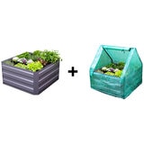 Greenlife Raised Garden Bed Slate Grey with Drop Over Greenhouse 85 x 85 x 45 cm