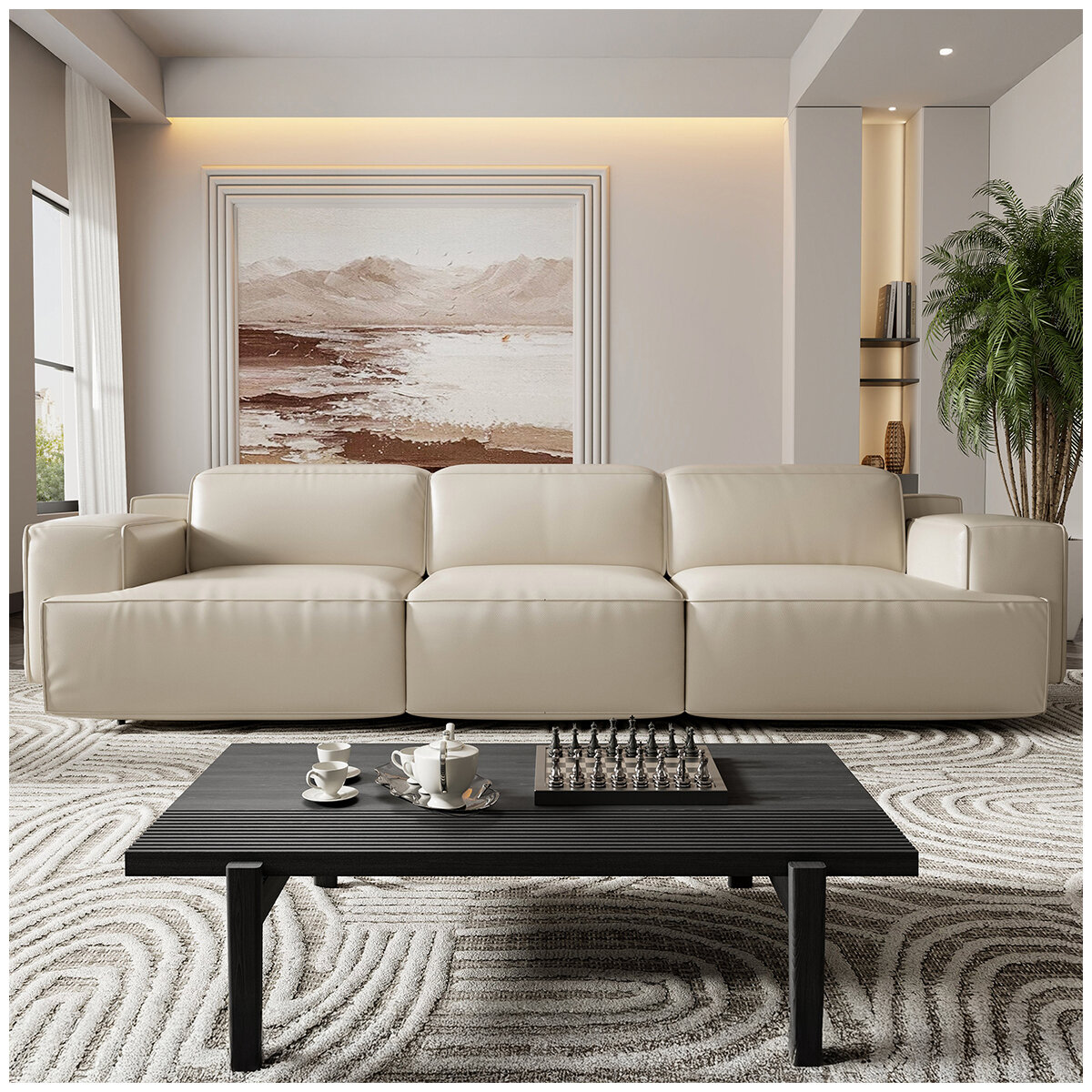 Valencia Valentina Leather Reclining Lounge 3 Seater Beige Color