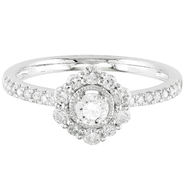 14KT White Gold 0.50ctw Round Diamond Milgrain Ring 14KT White Gold 0.50ctw Round Diamond Milgrain Ring