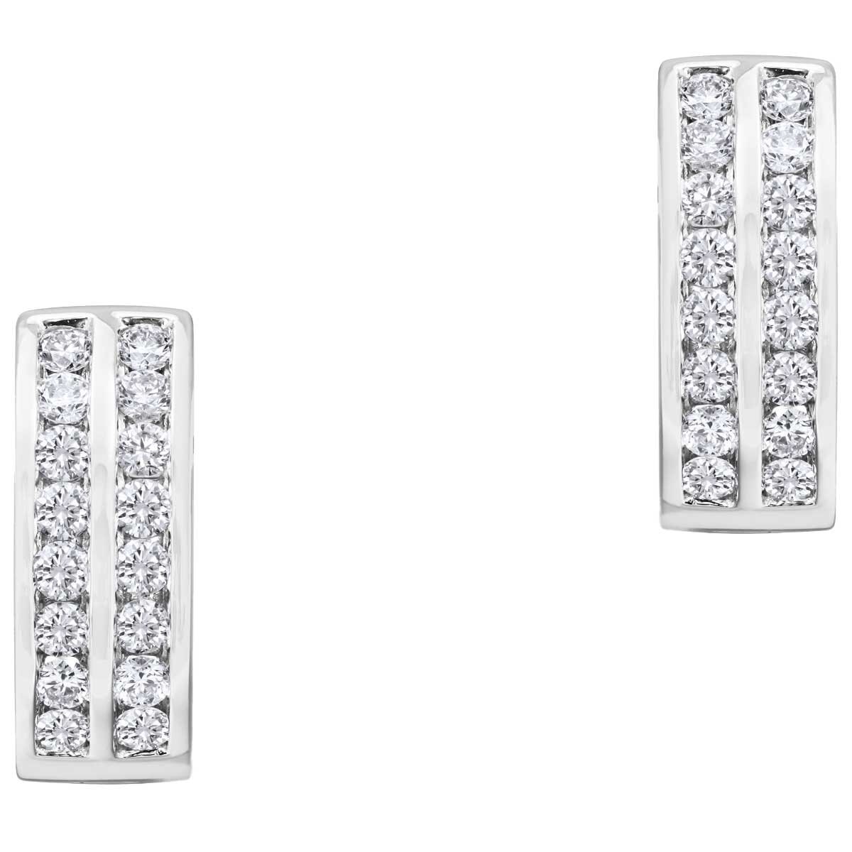 18KT White Gold 0.67ctw Round Diamond Two Row Earrings
