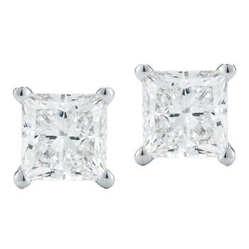 18KT White Gold 0.75ctw Princess Cut Diamond Stud Earrings